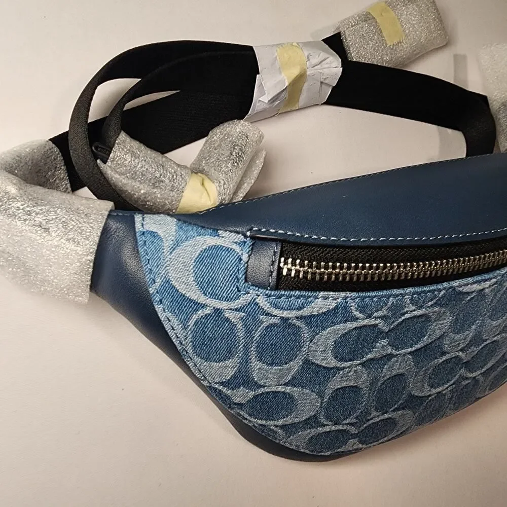 NWT Coach CDF48 Warren Mini Belt Bag Signature Denim Blue